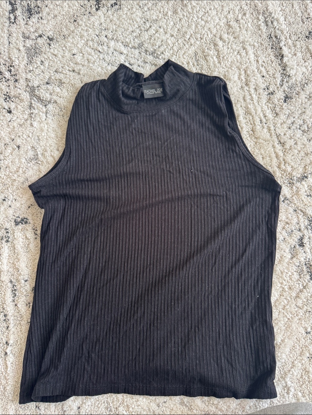 Rachel Zoe Black Ribbed Sleeveless Mock-Neck Top